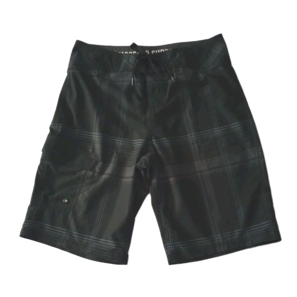 Mossimo Supply Co Black Plaid Swim Trunks Board Shorts sz 30 Mens Swimwear